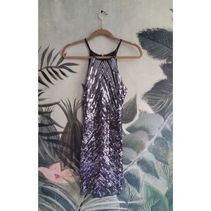 XS Gunmetal Sequin Halter Mini Bodycon Dress